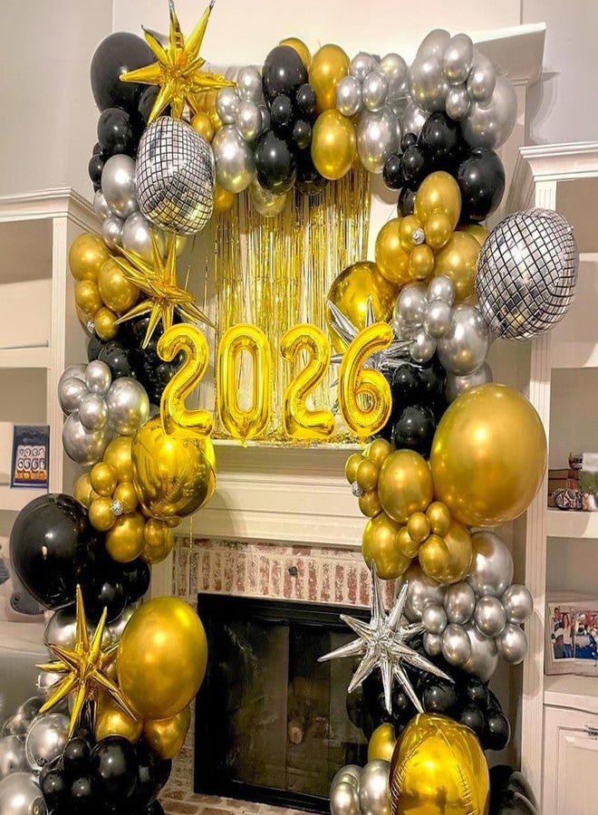 Froova 2026 Black and Gold Balloon Garland Arch Kit, Black Gold Silver Graduation Balloon Arch 2026 Graduation Decorations Disco Star Balloons for Grad Celebrations New Year Birthday Party Decorations - Image 5